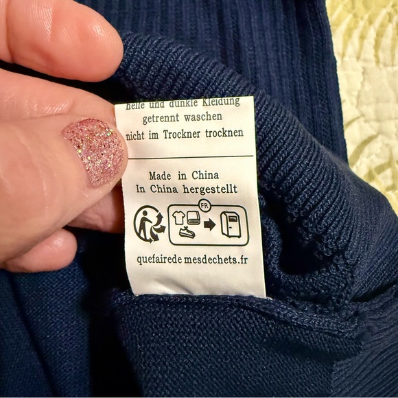 Men’s Large, Navy blue, PJ PAUL JONES s/s 1/4 Zip Ribbed Knit Polo Shirt, NWT - Picture 6 of 8